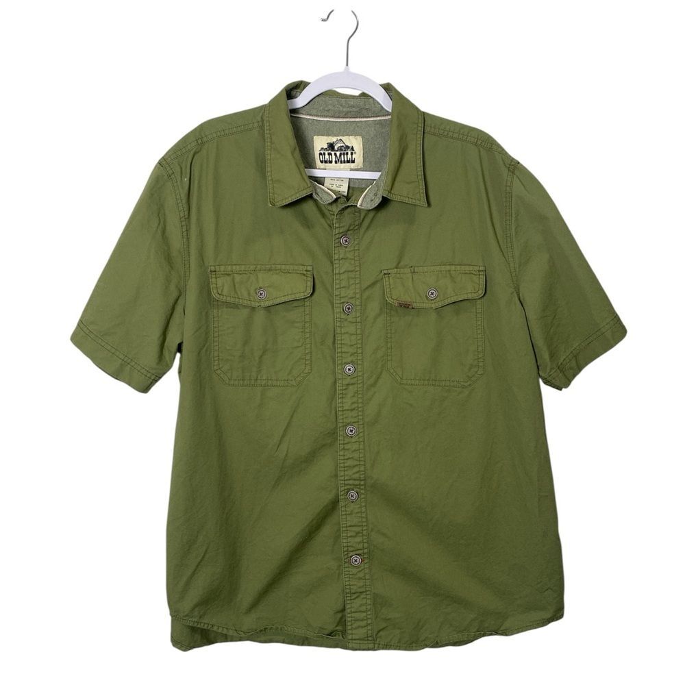 Old Mill Olive Green Button Down Shirt Mens XL 100% Cotton Utility Style